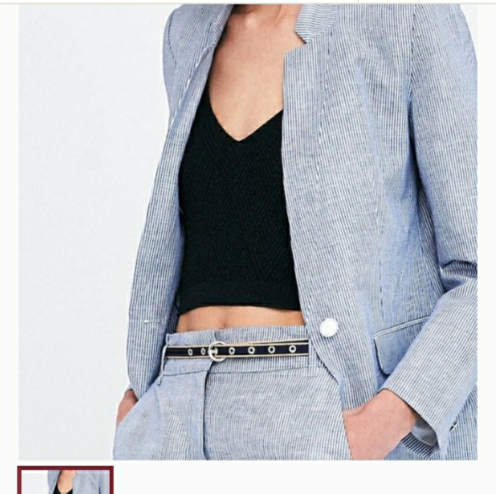 Zara Basics Vertical Pinstripe Notched Collar Jckt